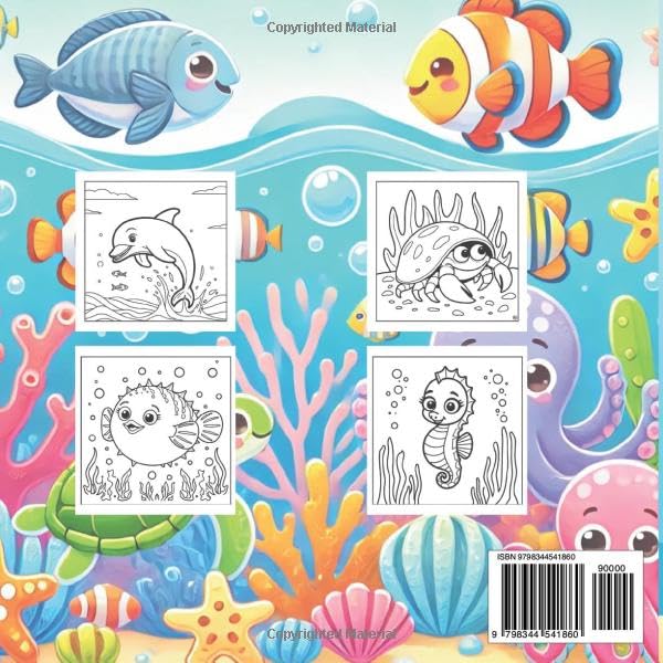 Ocean Scene Coloring Book 60 Pics: Coloring Book for Kids, Beginners, Adults, Stress Relief, Relaxation, 60 Unique & Simple, Animals, Ocean large print (8,5x8,5) WoodArtSupply