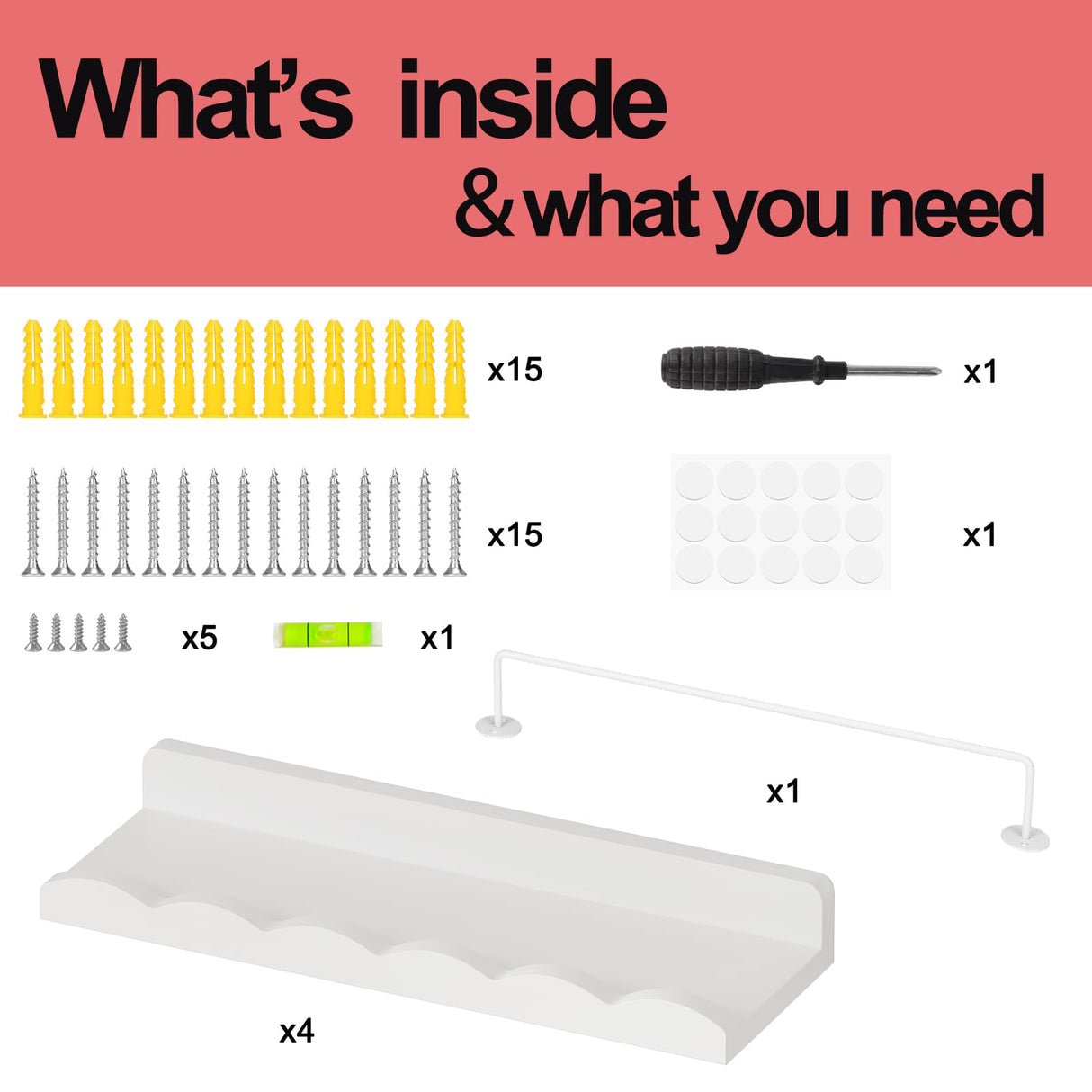 Fixwal Nursery Shelves, 16.5 Inch Floating Bookshelves for Wall Set of 4, Scalloped Wall Book Shelves with Towel Rack for Kids, Toddler Room, Baby Room, Nursery Decor and Storage(White) Fixwal