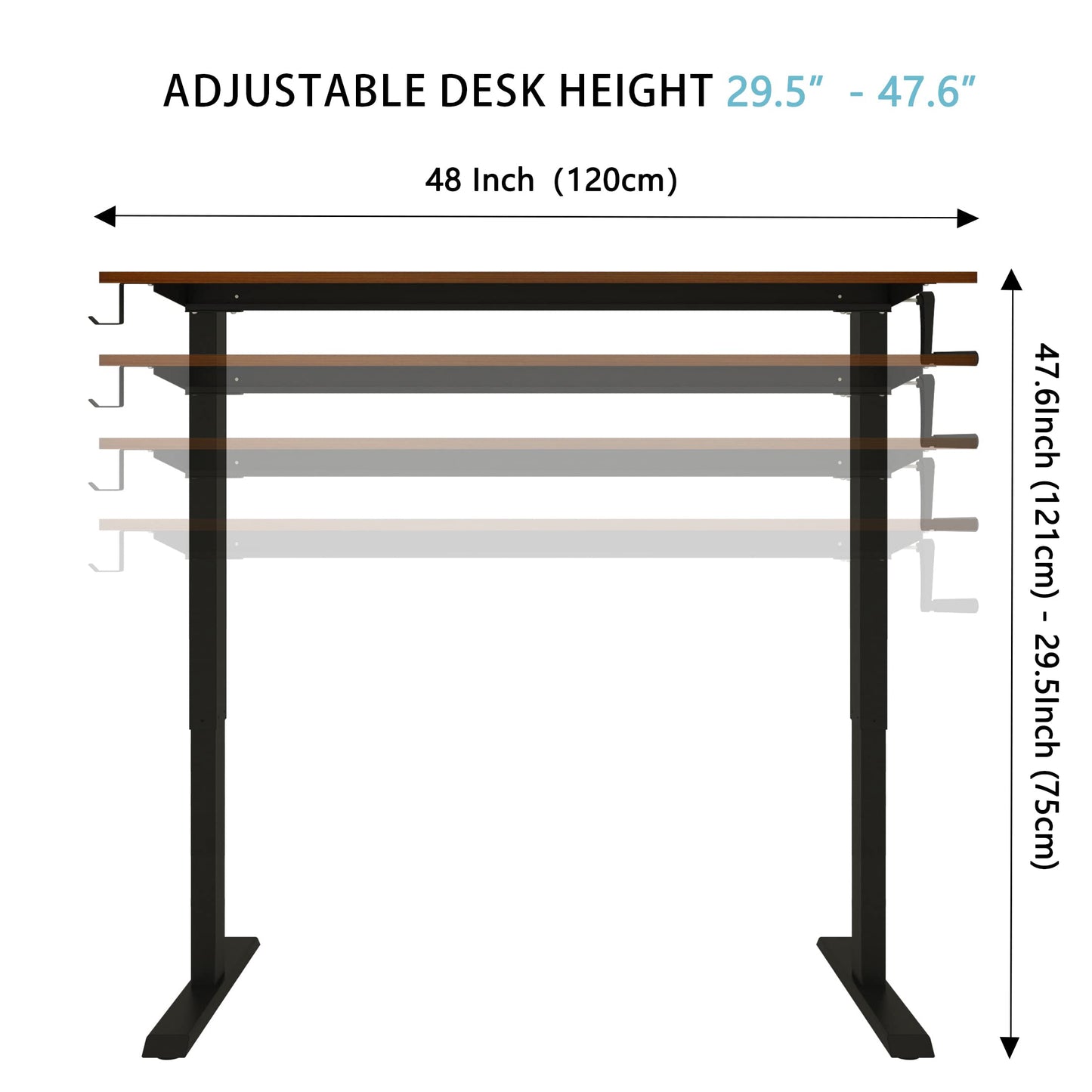 Win Up Time Manual Standing Desk Adjustable Height- Crank Mobile Standing Desk 55 x 24 Inches Sit Stand Desk Frame & Top, Stand Up Desk on Wheels, Computer Desk Black Frame & Black