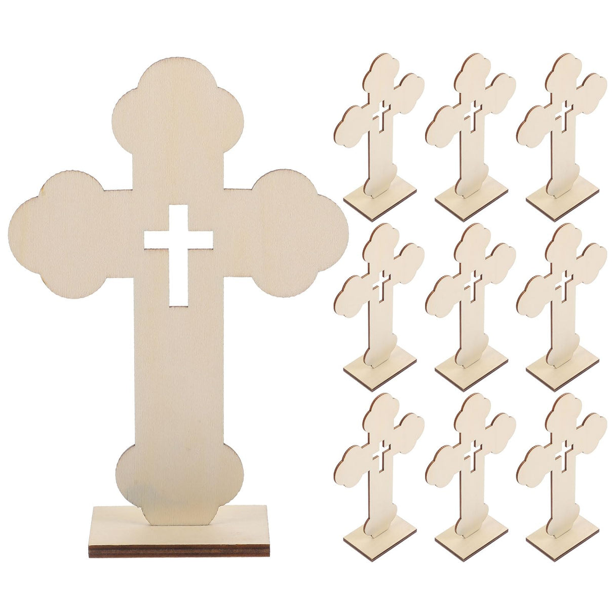 LOGOFUN 10pcs Wooden Cross Ornament Churches Wood Cross With Stand Crafts Wooden Standing Cross Statue for Home Wedding Church Decoration LOGOFUN