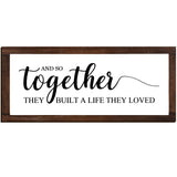 Together They Built A Life They Loved Sign 14 x 6.4 Inches Farmhouse Wall Decor Rustic Modern Framed Wood Sign Hanging Plaque for the Home Love Signs Decorations (And So Together Style) Jetec