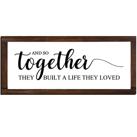 Together They Built A Life They Loved Sign 14 x 6.4 Inches Farmhouse Wall Decor Rustic Modern Framed Wood Sign Hanging Plaque for the Home Love Signs Decorations (And So Together Style) Jetec