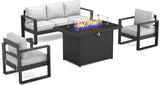 Vakollia Outdoor Aluminum Furniture Set with Fire Pit Table - 4 Pieces Modern Patio Conversation Sets Metal Sectional Sofa Set Vakollia