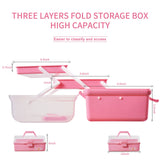 TERGOO 12in Three-Layer Multipurpose Storage Box, Folding Tool Box/Art & Crafts Case/Sewing Supplies Organizer/Medicine Box/Family First Aid Box with 2 Trays (Pink) TERGOO