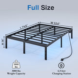HAVONIZD Full Size Bed Frame with LED Lights & Charging Station - 14 Inch Heavy Duty Metal Platform Bed Frame No Box Spring Needed, Easy Assembly, No Noise HAVONIZD