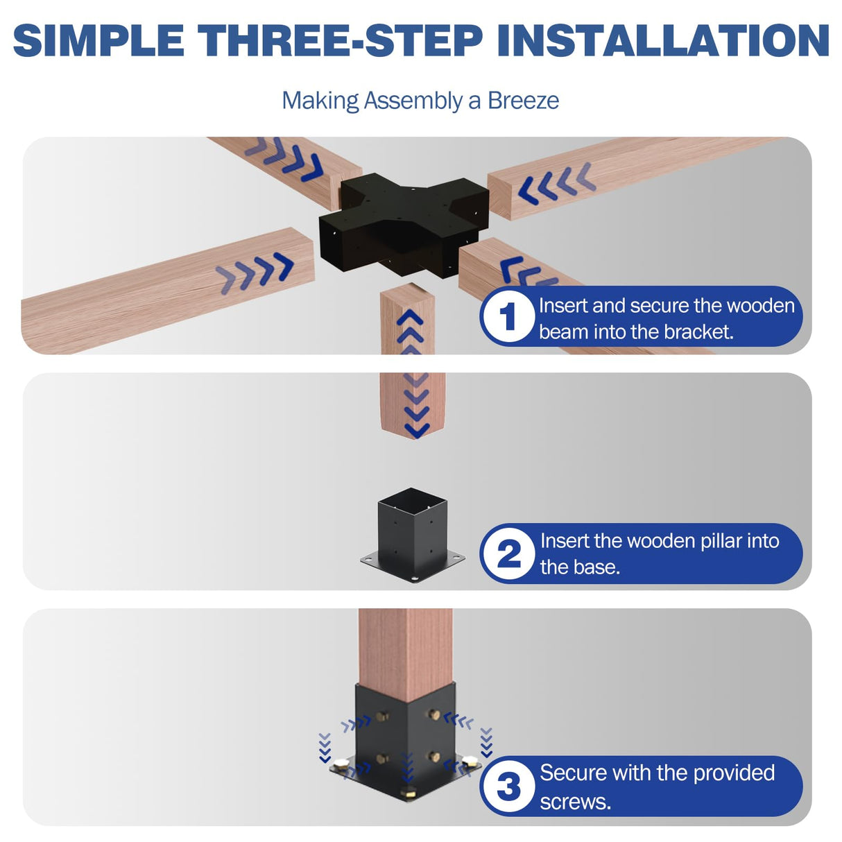 Pergola Kit, 5 Way Pergola Bracket Set, Powder-Coated Pergola Brackets 4" x 4" (Actual: 3.5x3.5 Inch), Pergola Hardware for Outdoor Wood Pergolas, Gazebo, Sheds (2 pcs) TOCRETOARE