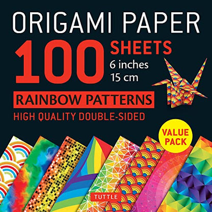 Origami Paper 100 Sheets Rainbow Patterns 6" (15 cm): Tuttle Origami Paper: Double-Sided Origami Sheets Printed with 8 Different Patterns (Instructions for 7 Projects Included) - WoodArtSupply