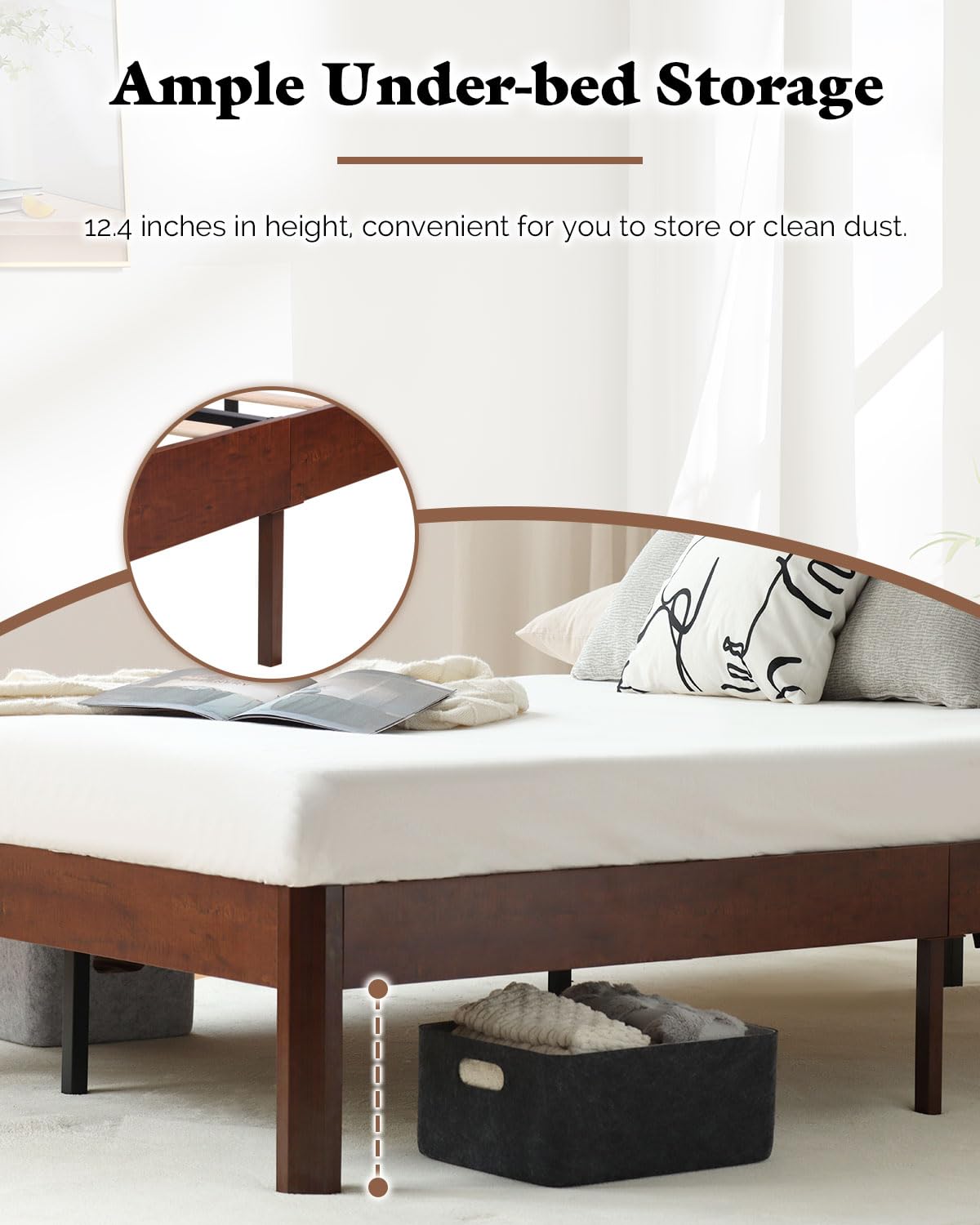 14 inch Sturdy Heavy Duty Wood Bed Frames with Wooden Slats, Full Size Platform Bed Frame, Natural Classic Design, Easy Set Up, No Box Spring Needed, Storage Space Under-Bed (Full) Generic