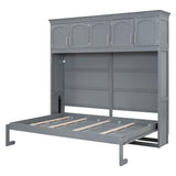 Ball & Cast Queen Size Murphy Bed with Top Storage Lockers and Metal Chain,Wood Hidden Closet Bed W/Slats Support,Space-Saving,Easy Assembly,for Bedroom,Guest Room,Home,Office,Gray Ball & Cast