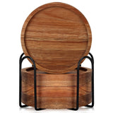 4 Pcs Farmhouse Wooden Coasters with Holder Cute Wood Drink Coaster Set Outdoor Beer Coaster Home Decoration Coffee Table Decor Gift Beverage Cup Coasters Bar Dining Table Accessories Modern Coasters Renawe