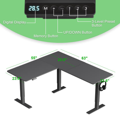 ExaDesk Upgrade Version 63 * 55 inch L Shaped Electric Adjustable Height Standing Desk, Corner Stand Up Desk, Sit Stand Computer L Desk for Gaming - WoodArtSupply