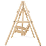 Tangkula Wooden Porch Swing, A-Frame Wood Log Swing Bench Chair, Outdoor Rustic Curved Back Swing Chair for Patio Garden Yard Tangkula