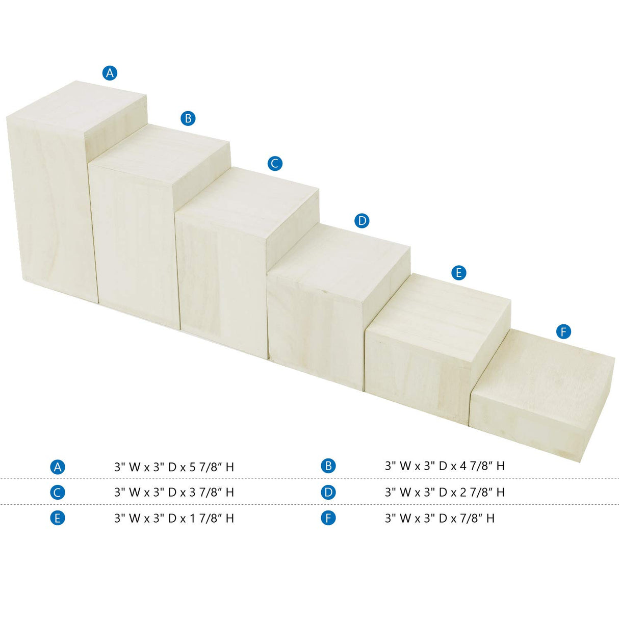 MOOCA Wooden 6 Pcs Square Risers for Display Jewelry and Accessories Display Stand Wooden Risers For Jewelry Figurine, Wash White MOOCA
