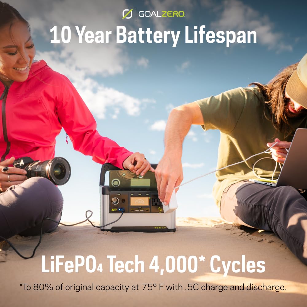 Goal Zero Yeti Portable Power Station, Yeti 300, 297 Watt Hour LiFePO4 Battery, Water resistant & Dustproof Solar Generator For Outdoors, Camping, Tailgating, & Home, Clean Renewable Off-Grid Power Goal Zero