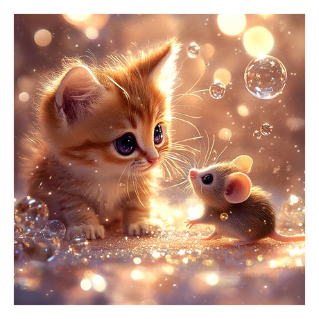 FHBUBPUP 5D Diamond Painting Kits for Adults, Cat and Mouse Diamond Art Kit, Beginners DIY Round Full Diamond Dots Painting Art, Craft Gift Suitable for Home Wall Decoration 12×12Inch FHBUBPUP