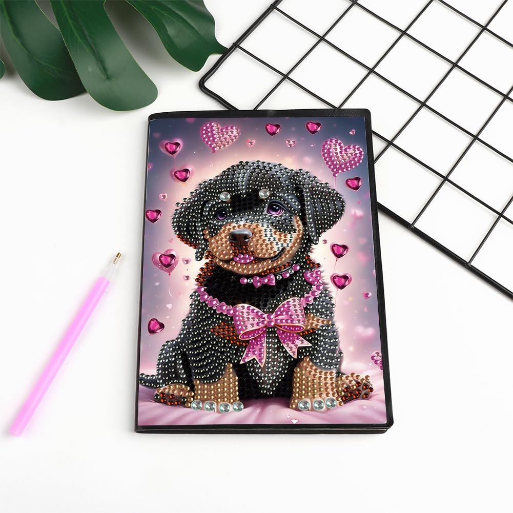 Puppy 5D Diamond Painting Notebook Art Kits for Adults Beginners Diamond Painting Sketchbook Dots Art Journal with Lined Pages Accessories Gift Box A5 Leather Crafts Projects Generic