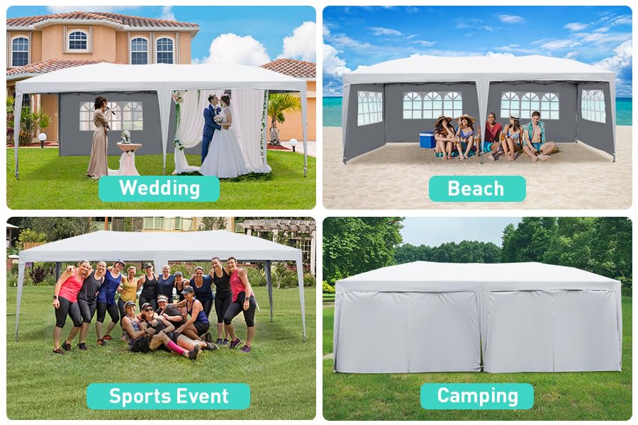 GDY 10x20 ft Instant Pop up Canopy, Party Tent Folding Heavy Duty Gazebos with Removable Sidewalls and Wheeled Bag. GDY