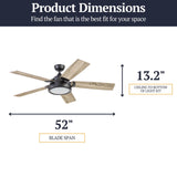 Prominence Home Potomac, 52 Inch Industrial Style Smart Ceiling Fan with Light, Remote Control, Dual Finish Blades, Compatible with Alexa and Google Assistant - 51639-01 (Matte Black) Prominence Home