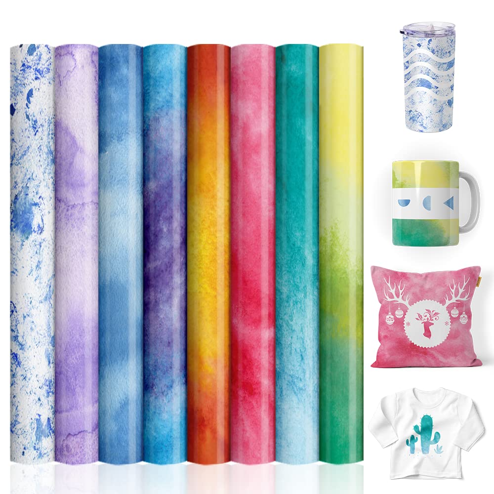 Transfer Sheets-Watercolor Sublimation Paper, Transfer Paper for Blank T-Shirts Cup Coasters Mug,8pcs/Set, 12"x12" Lucky Goddness