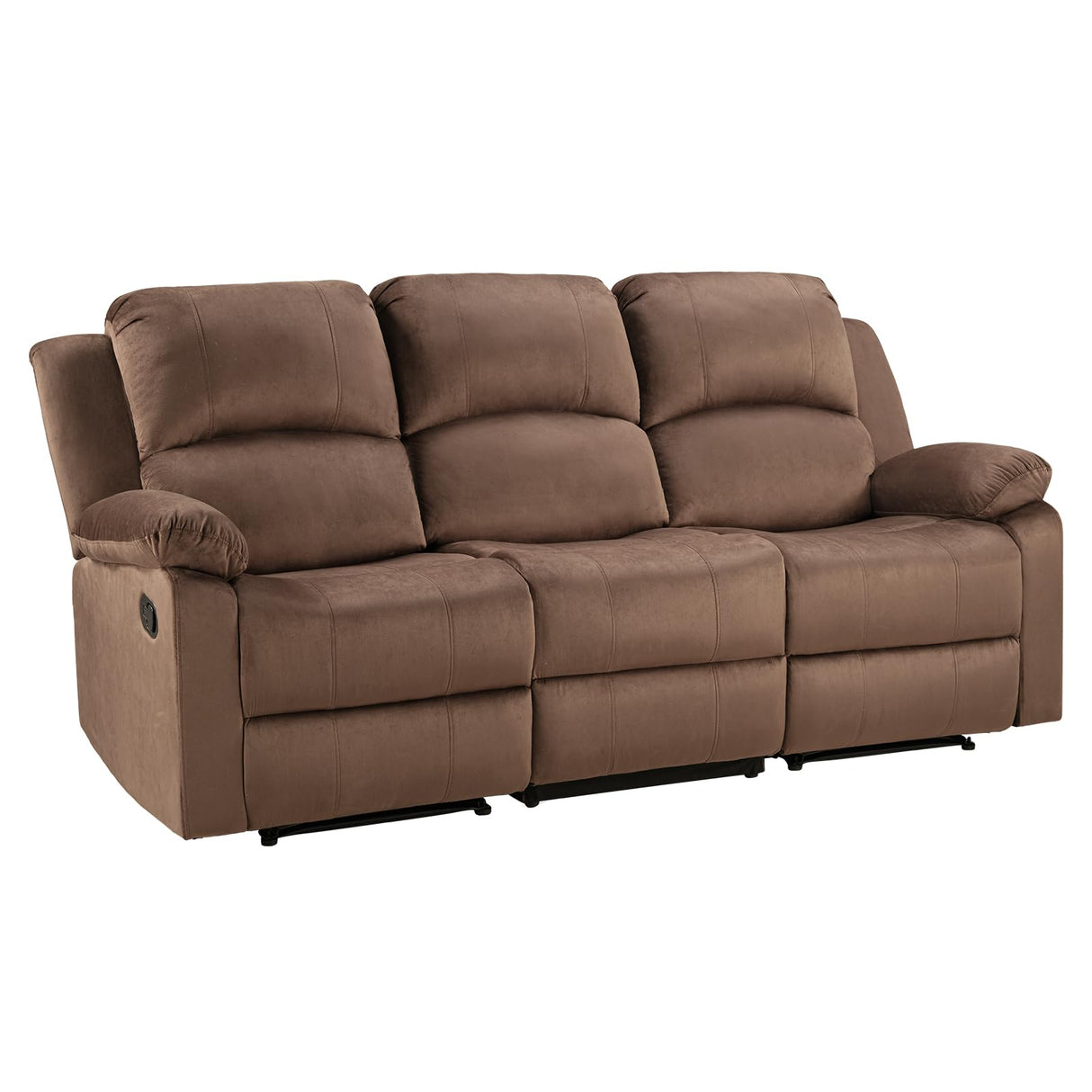 EBELLO 3 Seat Recliner Sofa for Living Room, Soft Microfiber Reclining Couch with Overstuffed Arms and Backrest for Home and Office, Brown EBELLO