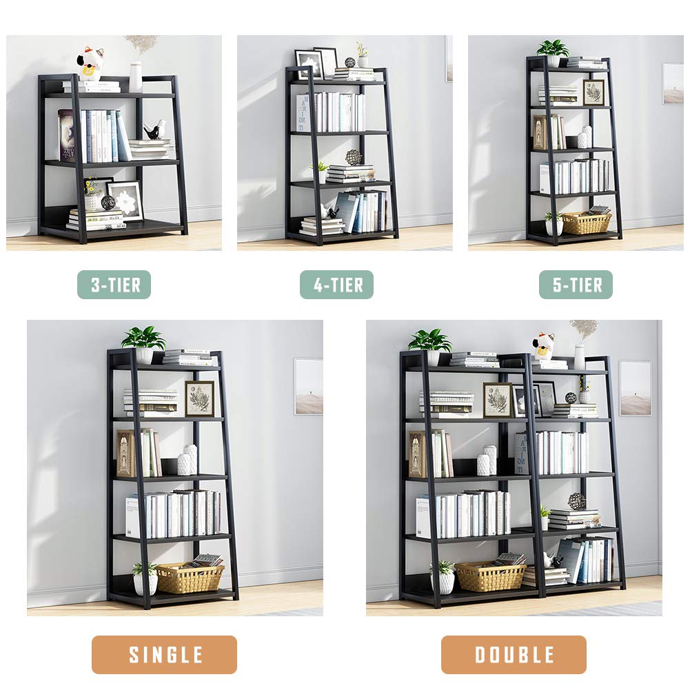 IOTXY 5 Tier Open Bookshelf - Steel and Wood Display Stand, 50CM Width Floor-Standing Bookcase, Black IOTXY