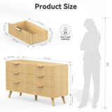 Buenhomino 6 Drawer Dresser for Bedroom, 47" Wide Modern Chest of Drawers with Fluted Design, Dresser TV Stand, Boho Storage Wood Dresser Organizer for Living Room, Hallway, Closet, Entryway Natural Buenhomino