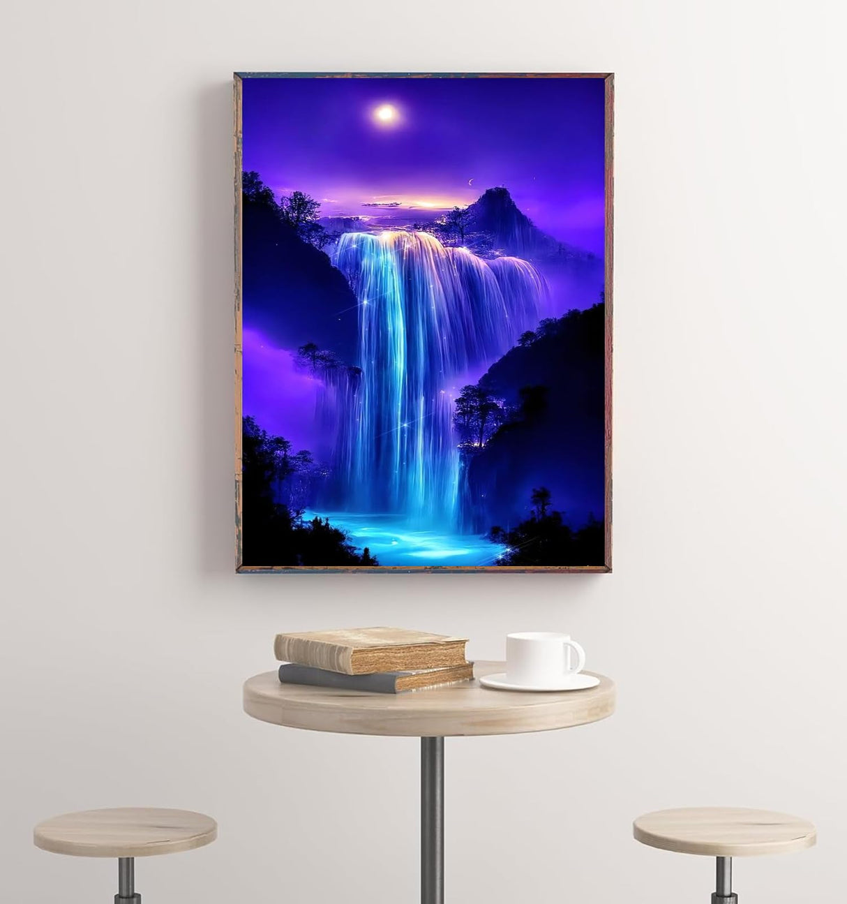 hyzsj 5D Waterfall Diamond Art Painting,Large Diamond Painting Kits for Adults,DIY Full Drill Crystal Rhinestone Arts,Gem Art Painting with Diamond Home Wall Decor Mountain Moon(27.5 X 15.7inch) hyzsj