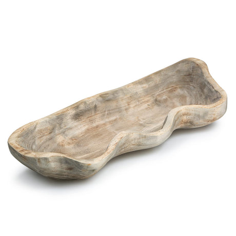 Wavy Live Edge Wooden Dough Bowl for Decor 16"L Medium Natural Root Wood Hand Carved Decorative Wooden Farmhouse Fruit Bowl Handmade, Home Decoration Centerpiece, Dining Room Table Display Bowl QIELSER