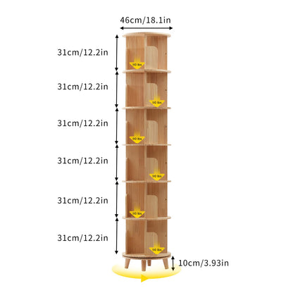 LyeXD 6-Tier Rotating Wood Bookshelf - Multi-Functional Display Bookcase for Any Room - WoodArtSupply