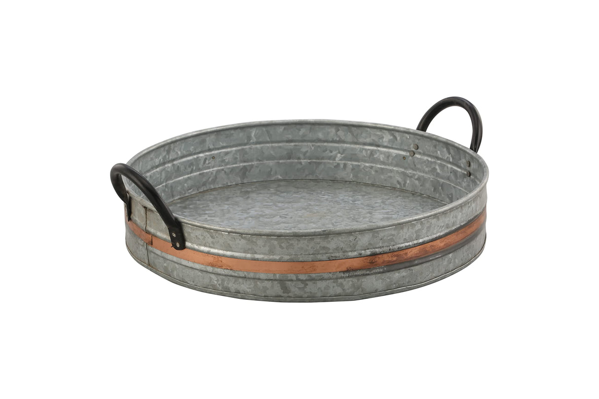 Galvanized Metal Serving Trays with Copper Strip and Iron Black Handles,Farmhouse Tray, Decorative Centerpiece for Coffee Table or Dining Table, Rustic Utility Trays for All Purpose, Round Trays… DECONOOR