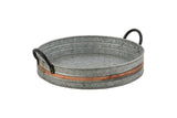 Galvanized Metal Serving Trays with Copper Strip and Iron Black Handles,Farmhouse Tray, Decorative Centerpiece for Coffee Table or Dining Table, Rustic Utility Trays for All Purpose, Round Trays… DECONOOR