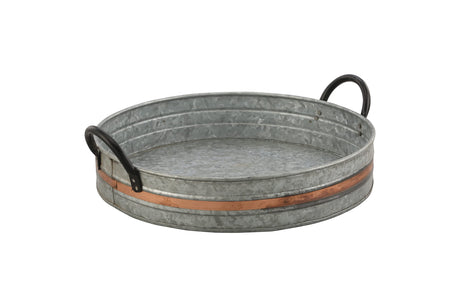 Galvanized Metal Serving Trays with Copper Strip and Iron Black Handles,Farmhouse Tray, Decorative Centerpiece for Coffee Table or Dining Table, Rustic Utility Trays for All Purpose, Round Trays… DECONOOR