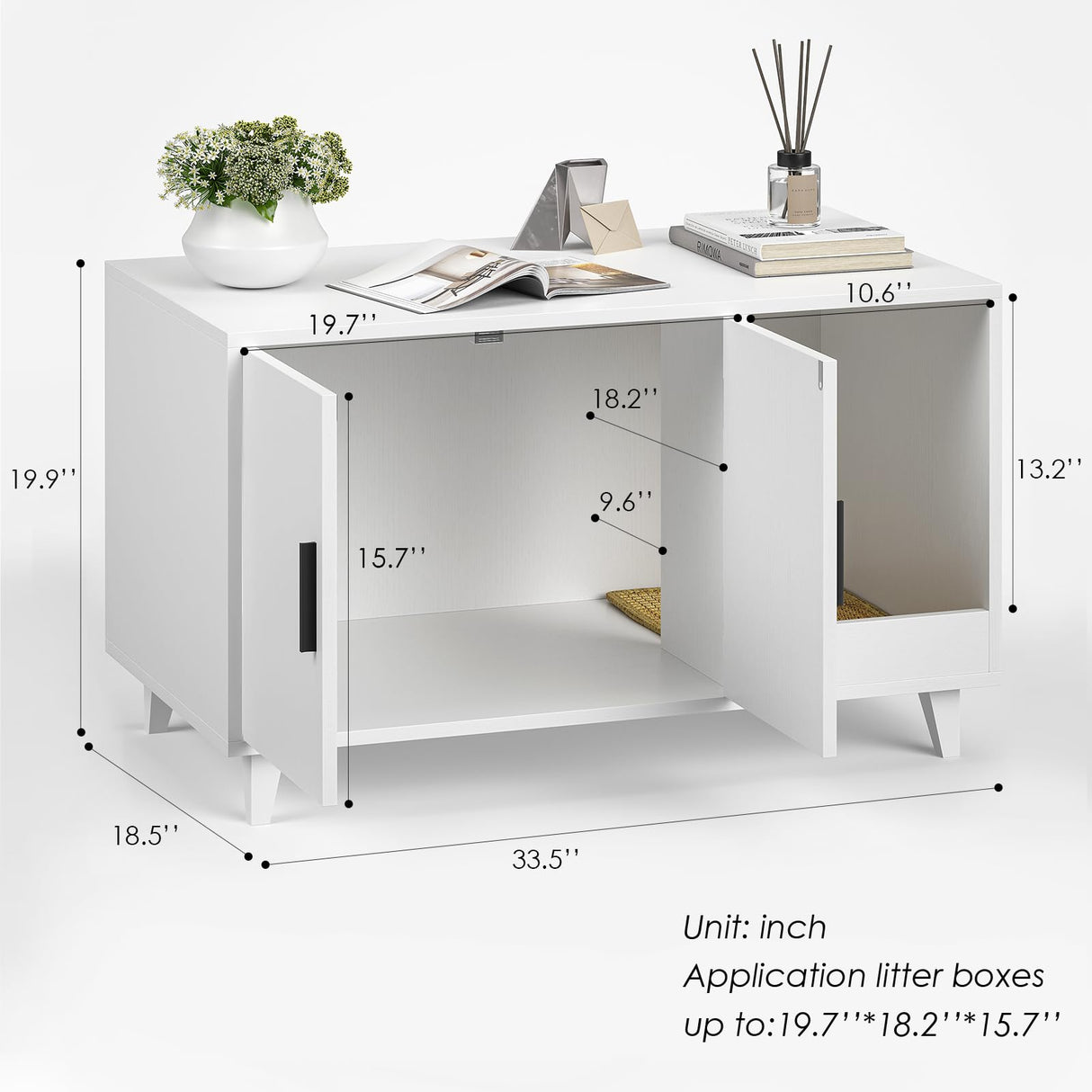 STARY Hidden Cat Litter Box Enclosure Furniture with Scratching Mat, White STARY