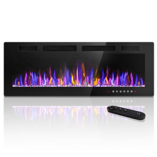 VENDORZ Electic Fireplace, 60" Recessed and Wall Mounted Electric Fireplace, Ultra-Thin Electric Fireplace Inserts Heater, 750W/1500W Fire Places Insert and Wall Electric Fireplace with Remote Control