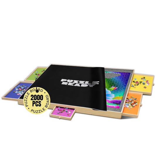 Large Puzzle Board 2000 Pieces - 41” x 32” Puzzle Board with 5 Colourful Drawers & Cover Mat - Board Game Puzzle Table with Felt Working Space & Carrying Handle for Adults & Children - Puzzle - WoodArtSupply