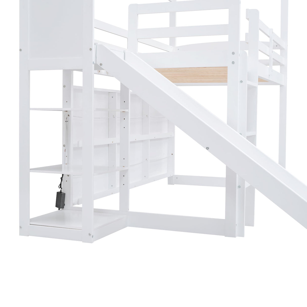 Harper & Bright Designs Twin House Loft Bed with Slide, Storage Shelves and Light, Wood Twin Bed Frame with Roof for Kids - White Harper & Bright Designs