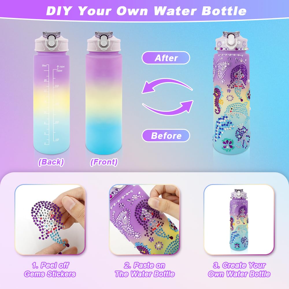 Decorate Your Own Water Bottle Kits for Girls, Gifts for Girls Age 4-12, Girl Water Bottle Fun Art Kits with Glitter Gems Stickers Arts and Crafts for Kids 4-6 DIY Water Bottle for Girl Birthday Gifts iRFKCIOW