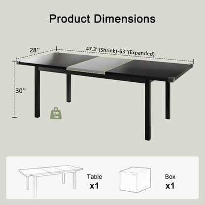 Feonase 63" Extendable Dining Table, Modern Farmhouse Dining Room Table for 4-8, Wooden Kitchen Table for Small Space, Dining Room, Home Office, Living Room Furniture, Black - WoodArtSupply