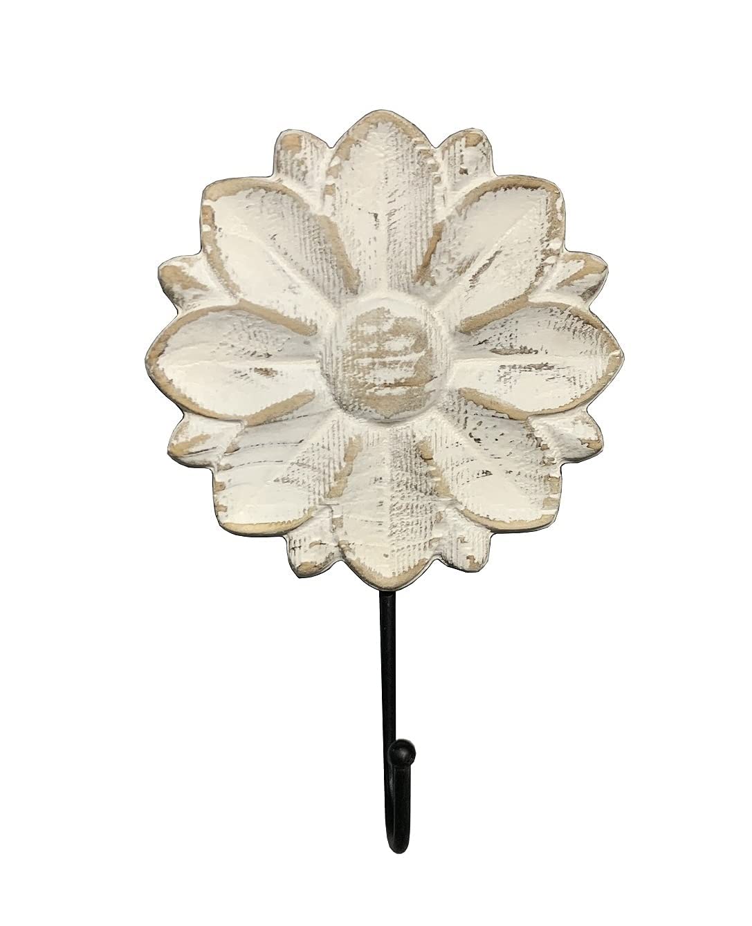 dwellington Decorative Boho Flower Towel Hooks, White Distressed Wood Hanging Hooks, Farmhouse Boho Coat Rack Hooks for Hanging Things, Towels, Purse dwellington