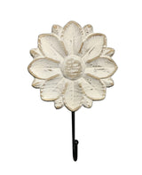 dwellington Decorative Boho Flower Towel Hooks, White Distressed Wood Hanging Hooks, Farmhouse Boho Coat Rack Hooks for Hanging Things, Towels, Purse dwellington