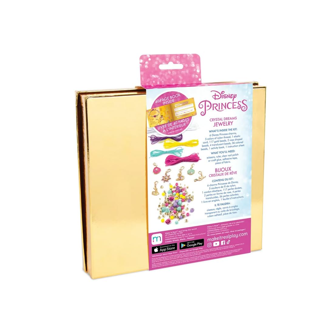 Make It Real Disney Princess Crystal Dreams Jewelry Kit - DIY Bead & Charm Bracelet Set with Swarovski Crystals, Includes Supplies & Exclusive Princess Book - Create 6 Bracelets, Ages 8 Make It Real