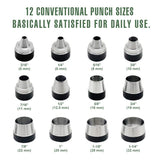 SENROG 12 in 1 Hole Punch Set, Hollow Punch Set for Leather, Gasket Hole Punch Set, Rubber Hollow Hole Punch Set, Plastic Sheet Gasket Punch Set, 3/16'' to 1-1/4'' Hole Punch Kit with Handle SENROG