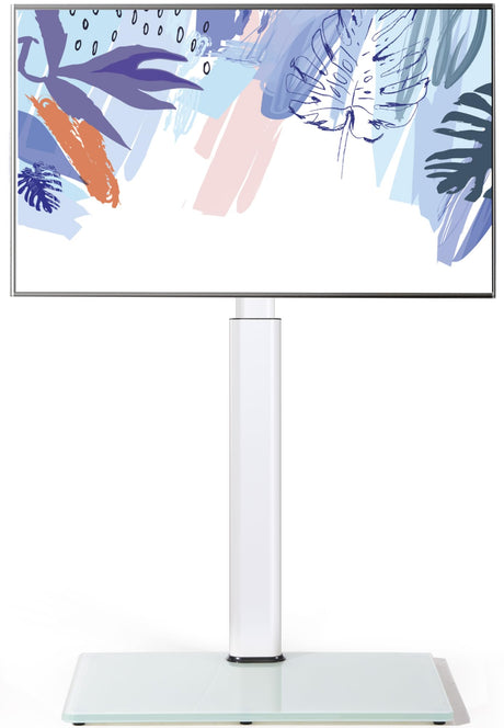 FITUEYES Floor TV Stand for 32 39 40 43 49 50 55 60 Inch TVs, TV Floor Stand with Swivel Mount, Max Holds 66lbs, White Glass Base, Height Adjustable TV Mount for Corner & Bedroom (None Shelf, White) FITUEYES