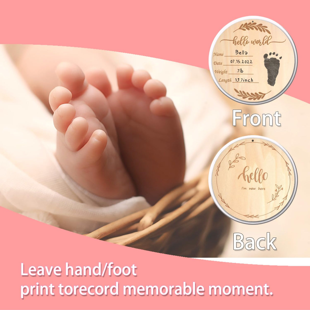 Wooden Baby Announcement Sign, Hello World Newborn Sign With Pen And Ink Pad, Birth Announcement Sign, Baby Name Announcement Sign Newborn for PDRYLY