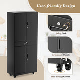Athena Collection 4 Tier Storage Cabinet with Wheels, Large Capacity 73" Garage Metal Storage Cabinet with Drawer and Adjustable Shelves, Lockable Utility Tall Cabinet for Home Office, Black Athena Collection