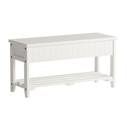 Roundhill Furniture Quality Solid Wood Shoe Bench with Storage, White - WoodArtSupply