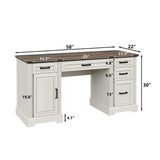 Furniouse 58" Executive Desk, Farmhouse Computer Desk with Drawers and Cabinet with Charging Station, Wooden Home Office Desk, Workspace for Work Study Writing, Brown Tabletop, Off White Furniouse