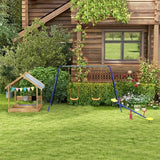 Outsunny Wooden Sandbox with Canopy, Kids Sand Pit with Liner, Blackboard, Sink, Playset, Flags, House Design, Outdoor Sandbox for 3-7 Years Old, 49" x 46" x 57.5", Brown Aosom