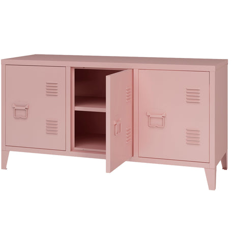 MIOCASA TV Stand Metal TV Table with Storage Steel 3 Door Locker Cabinet for Living Room (Pink) MIOCASA