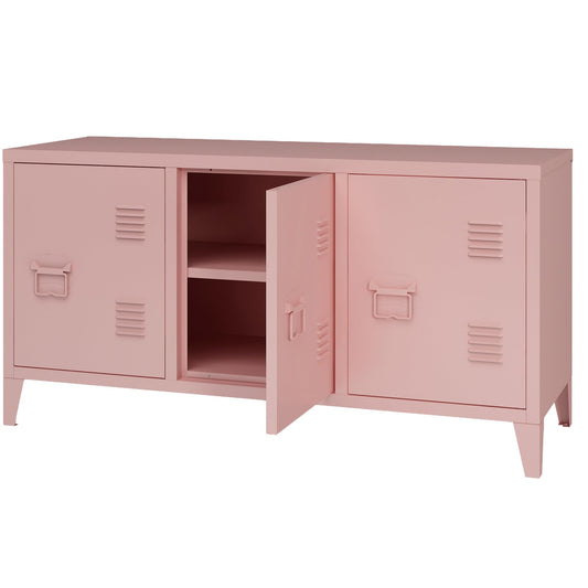 MIOCASA TV Stand Metal TV Table with Storage Steel 3 Door Locker Cabinet for Living Room (Pink)